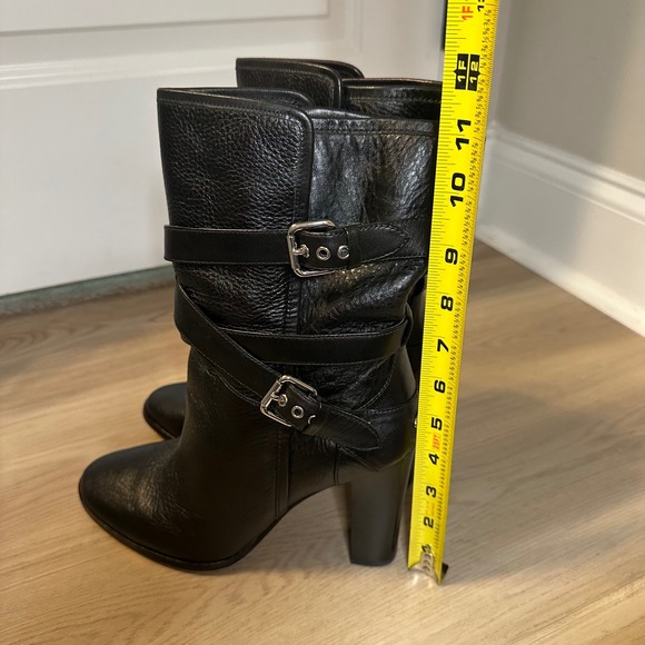 Coach Buckle Mid Calf Boots Black pebbled Leather Size 8B Alexandra Chunky Heel - Picture 5 of 12